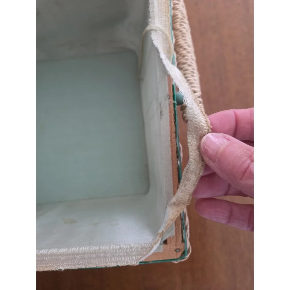 Vtg Penneys Fashions Tapestry Sewing Box With Handle Wicker Organizer Crafts‎
